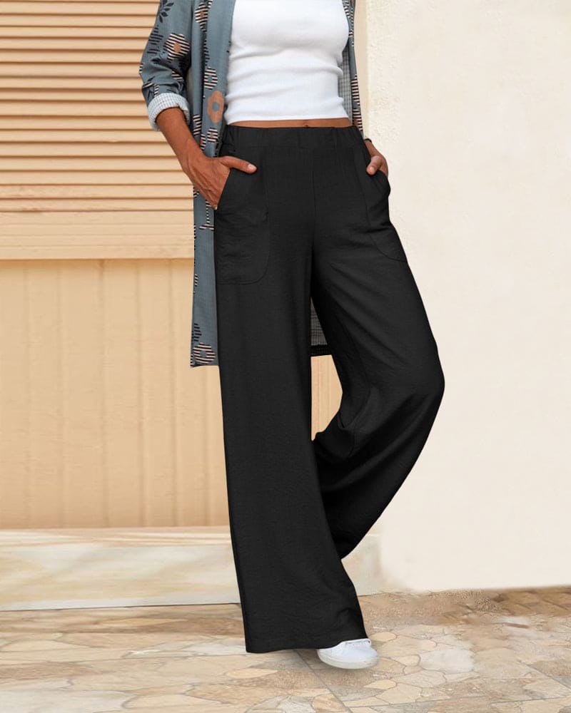 Cerise | Relaxed Wide-Leg Pants with Elastic Waistband and Pockets
