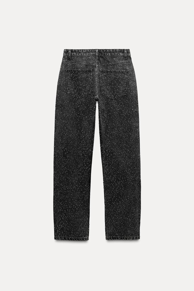 Sanay | High-Waisted Straight Leg Jeans with Sparkling Accents