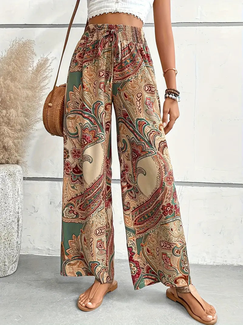 Geja | Women's Boho Paisley Wide Leg Pants – Comfort Meets Style