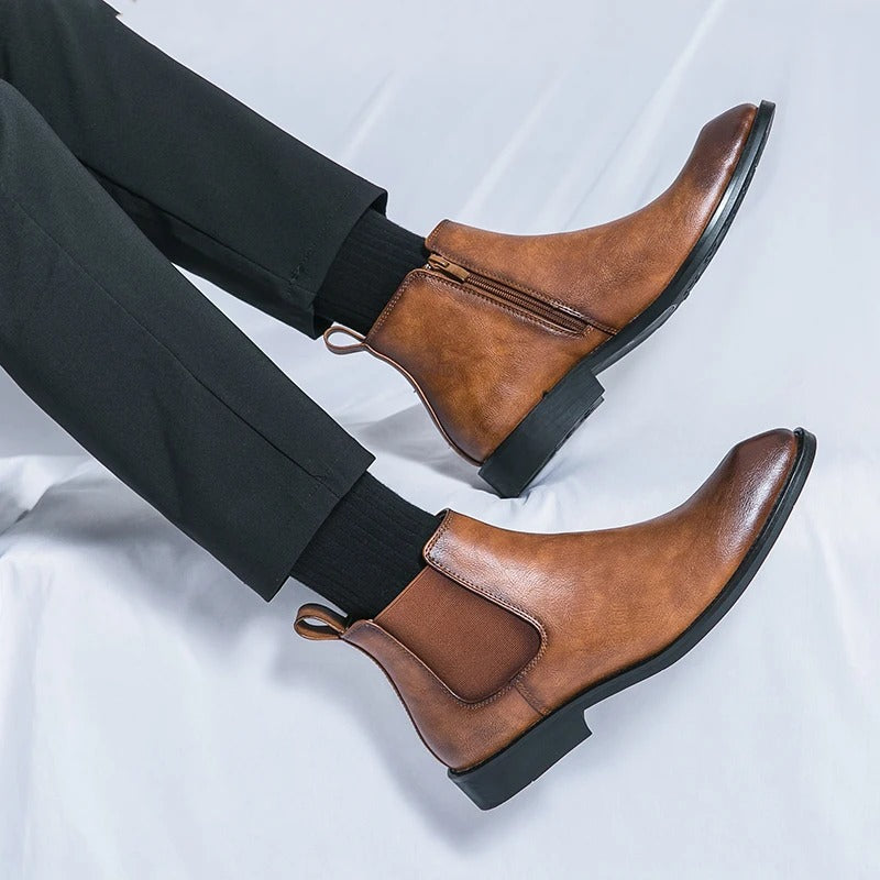 Nathan™ - Stylish Leather Chelsea Boots with Zipper Detail
