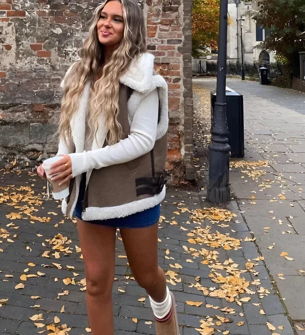 Clinty | Women's Faux Leather Vest with Cozy Teddy Lining – Stylish & Warm