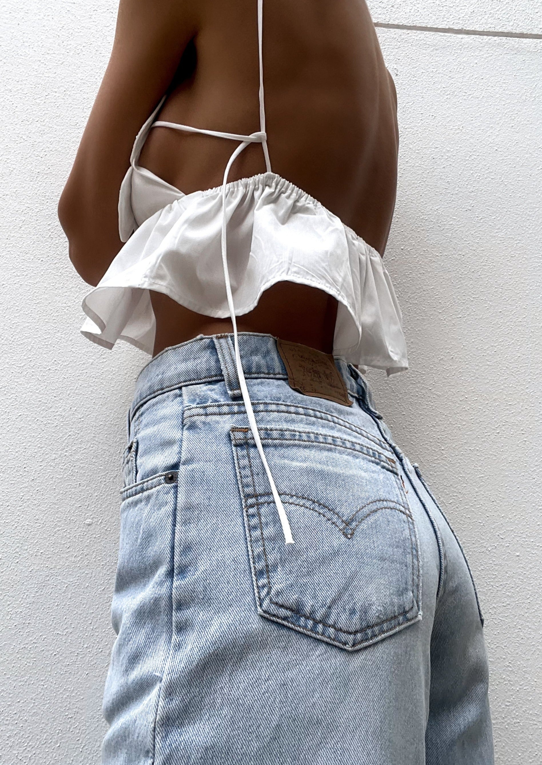Junia | White Floral Crop Top with Rhinestone Accents