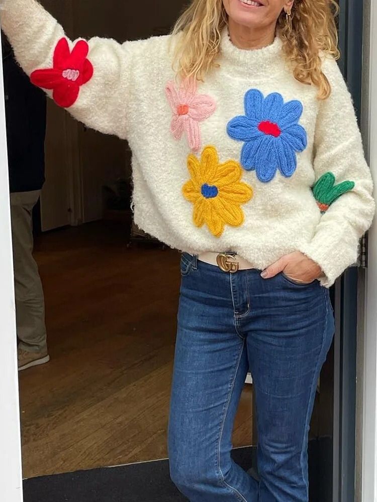 Evelien | Women's Elegant & Cozy Knitted Flower Sweater