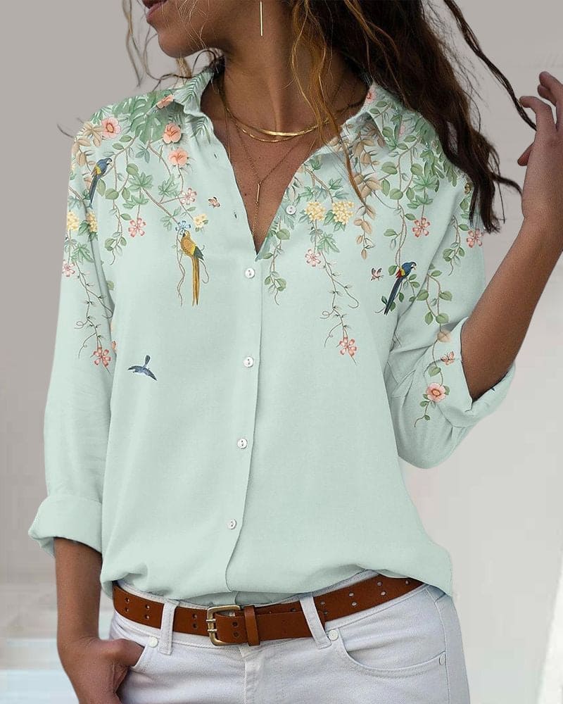 Floral Print Long Sleeve Blouse