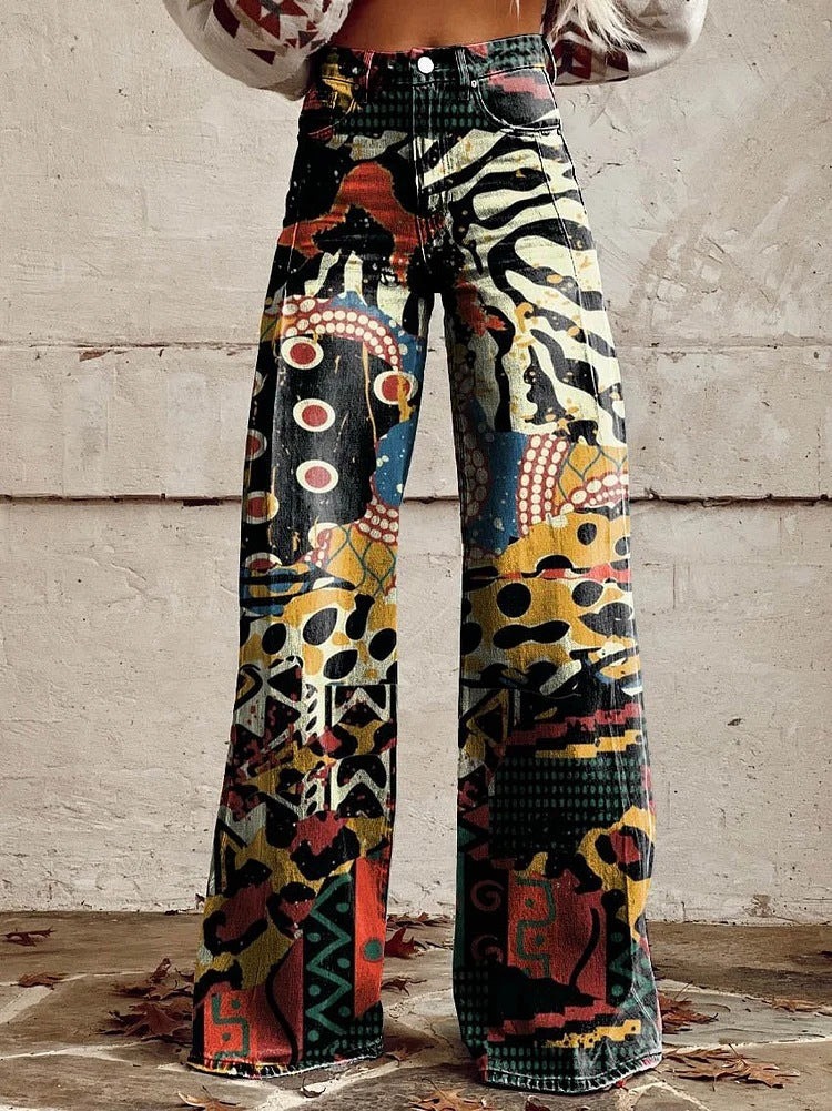 Retro Wide-Leg Pants with Stylish Print