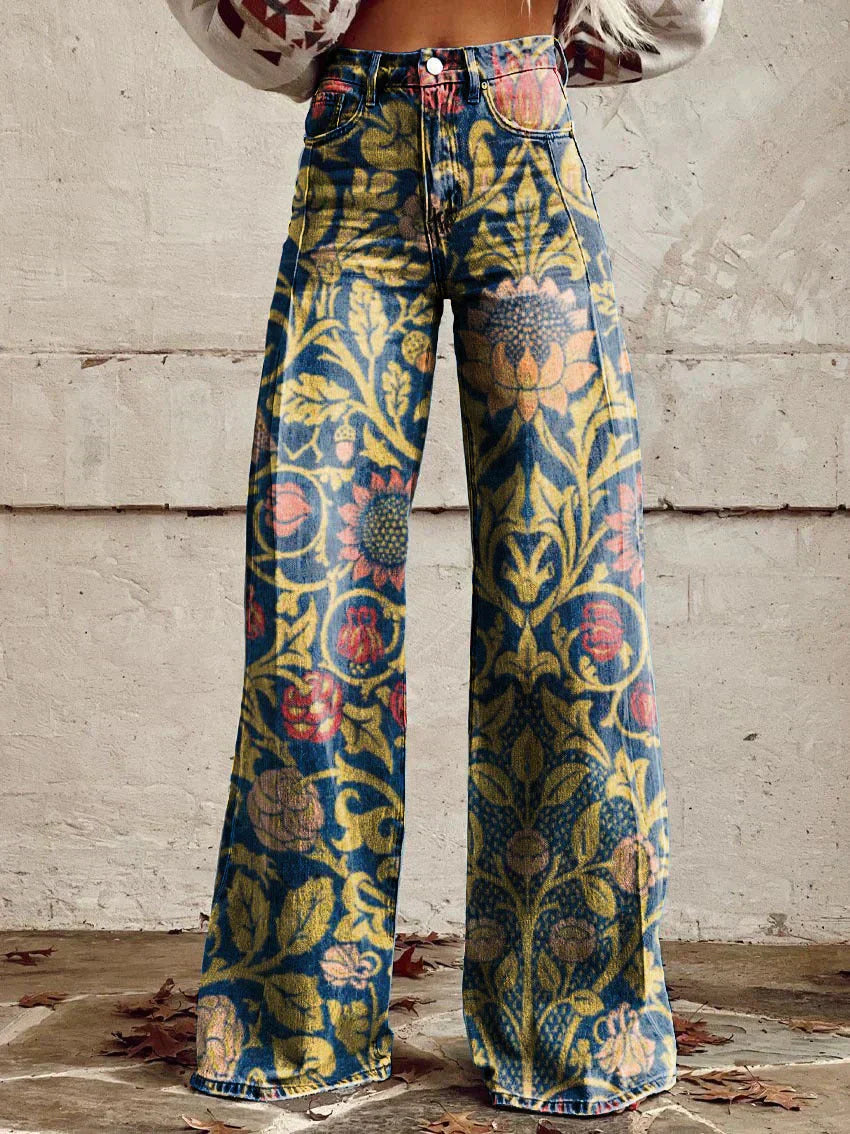 Retro Wide-Leg Pants with Stylish Print