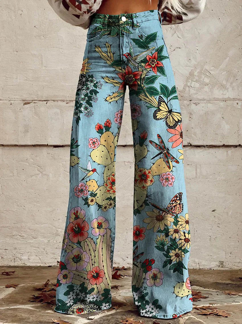 Retro Wide-Leg Pants with Stylish Print