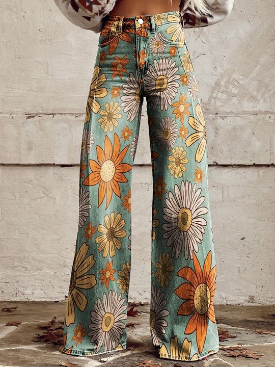 Retro Wide-Leg Pants with Stylish Print