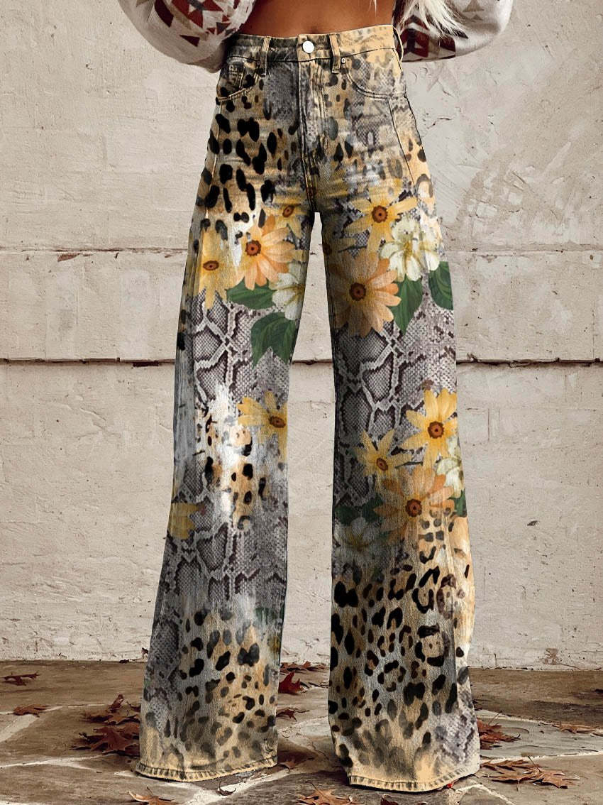 Retro Wide-Leg Pants with Stylish Print