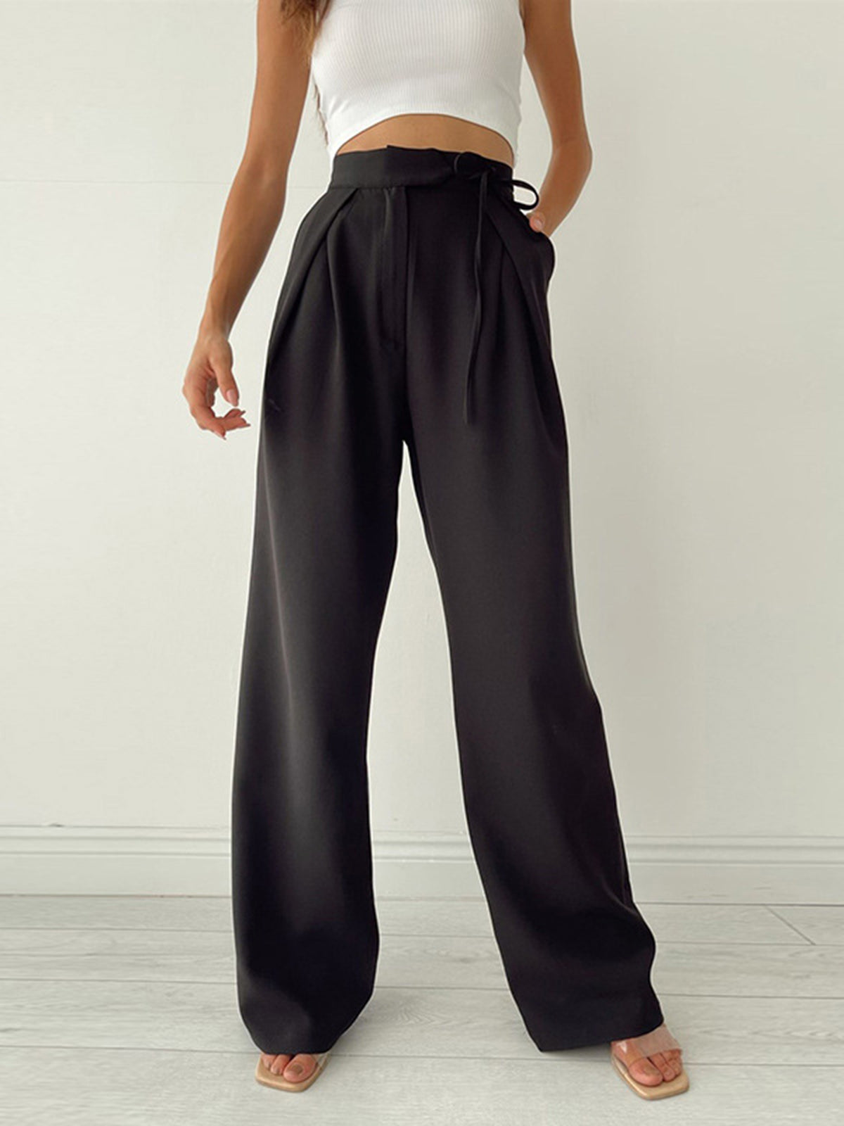 Women's High-Waisted Wide-Leg Trousers with Bow Detail