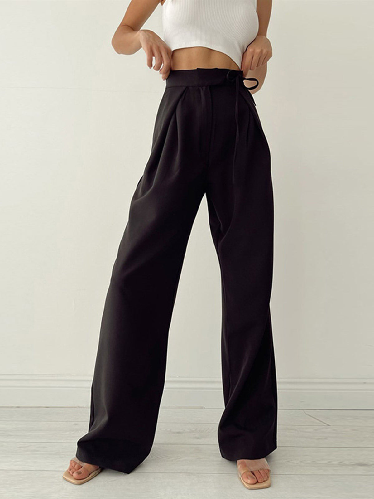 Women's High-Waisted Wide-Leg Trousers with Bow Detail