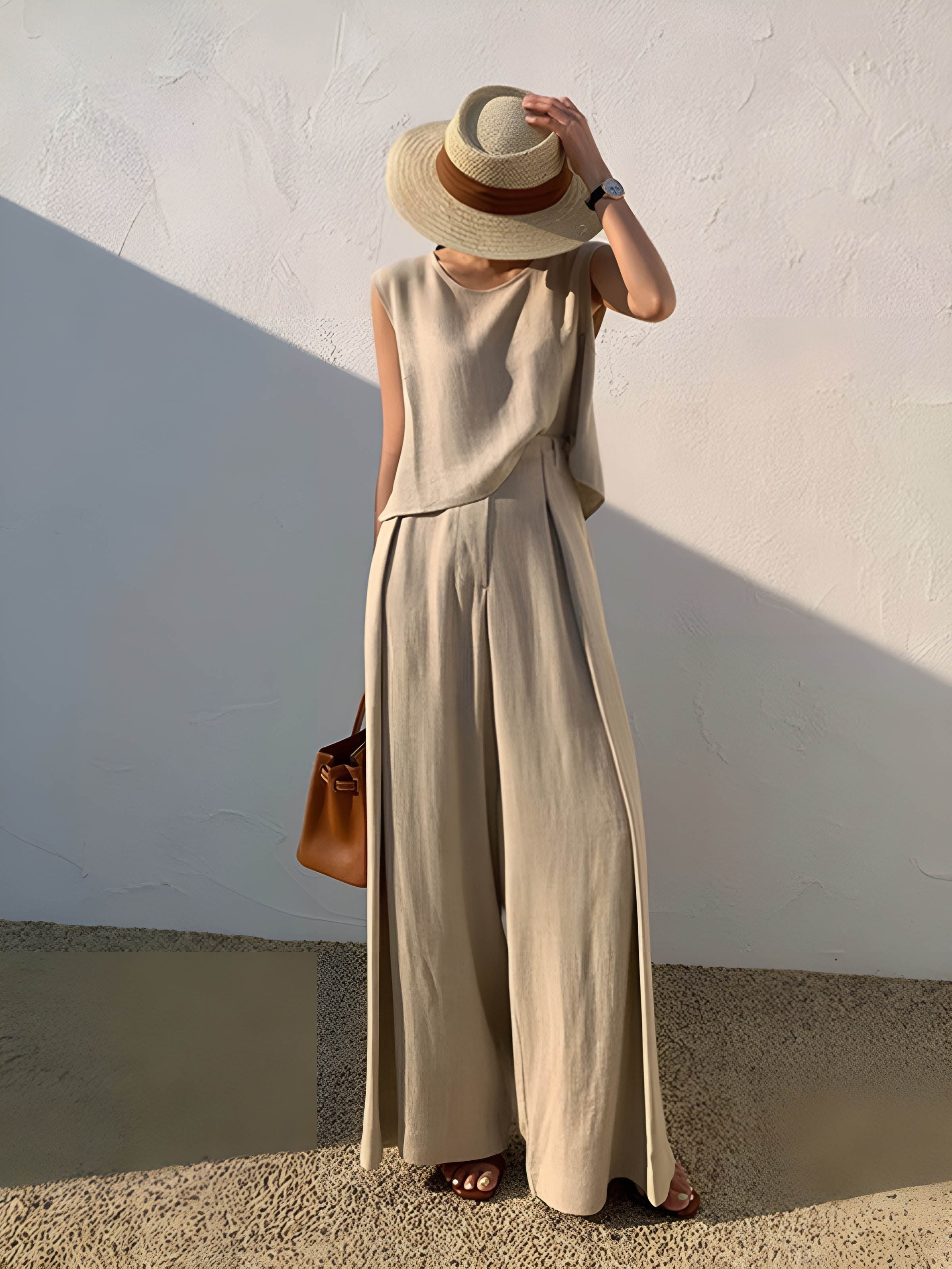 Rylie | Women's Linen Set – Sleeveless Top & Wide-Leg Pants