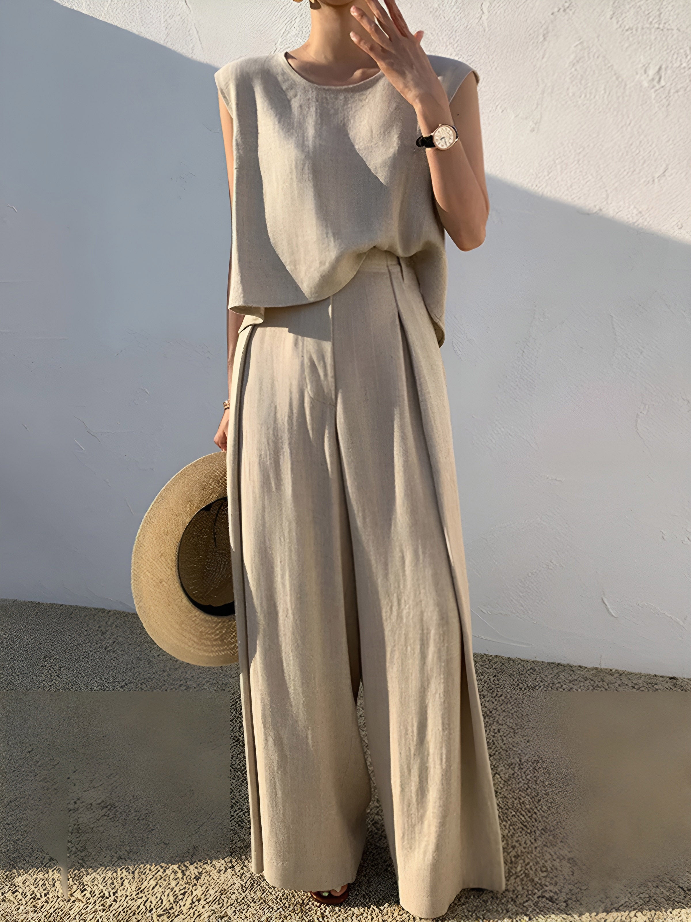 Rylie | Women's Linen Set – Sleeveless Top & Wide-Leg Pants