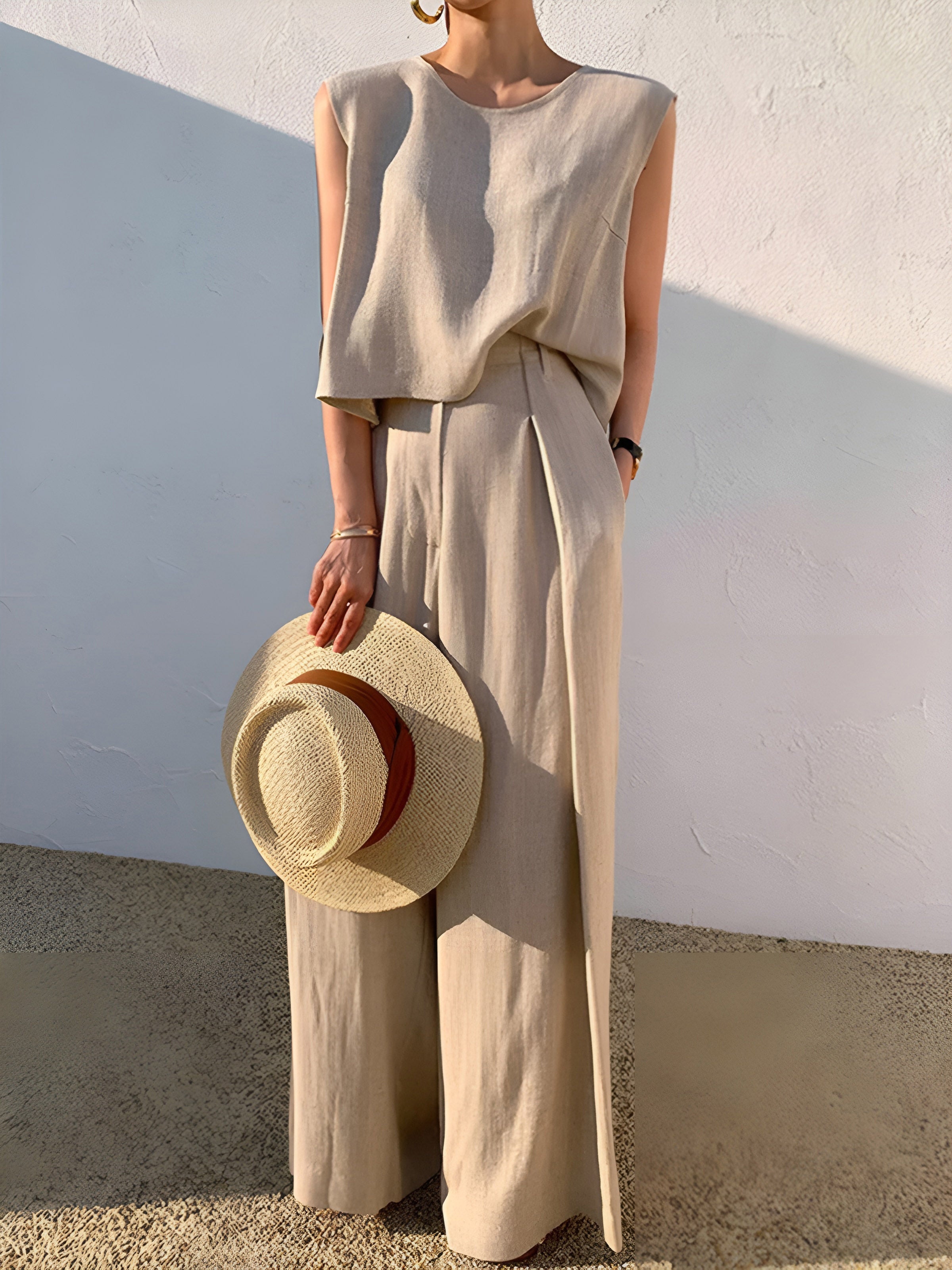 Rylie | Women's Linen Set – Sleeveless Top & Wide-Leg Pants