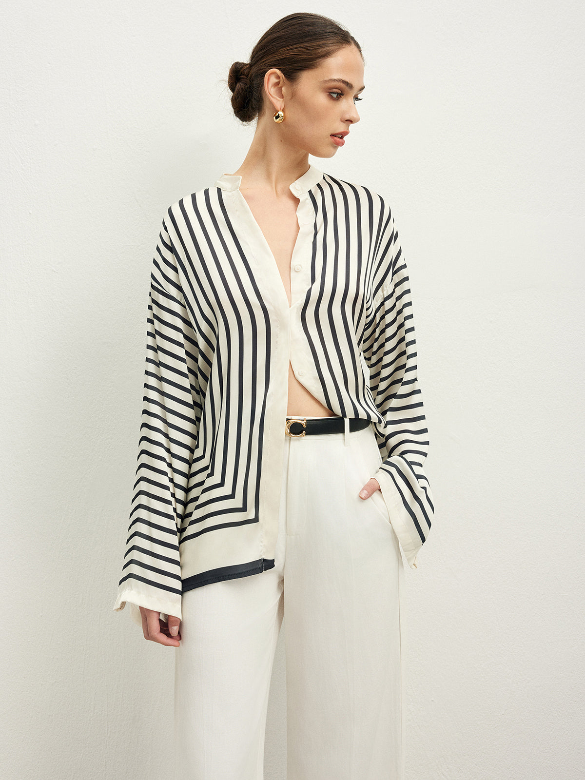 Loran | Chic Satin Striped Top