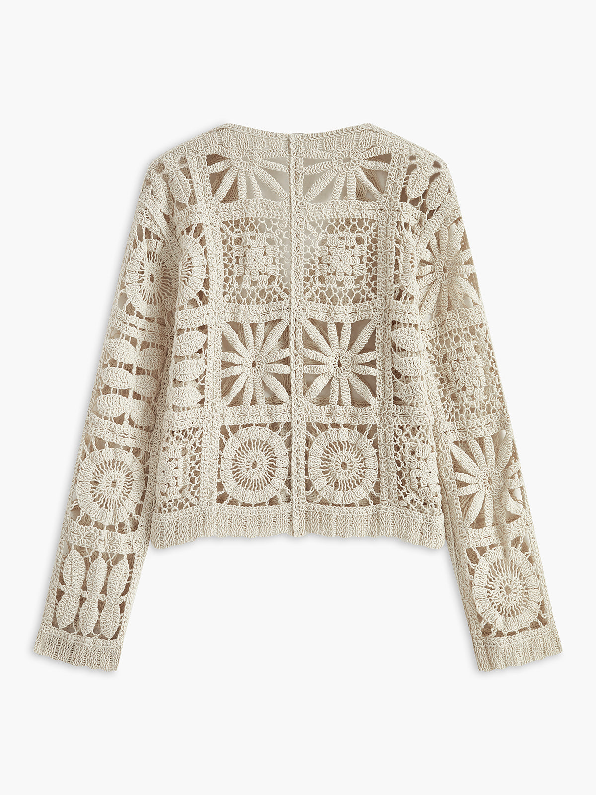 Aldana Women's Crocheted Cardigan – Button Detail & Square Pattern