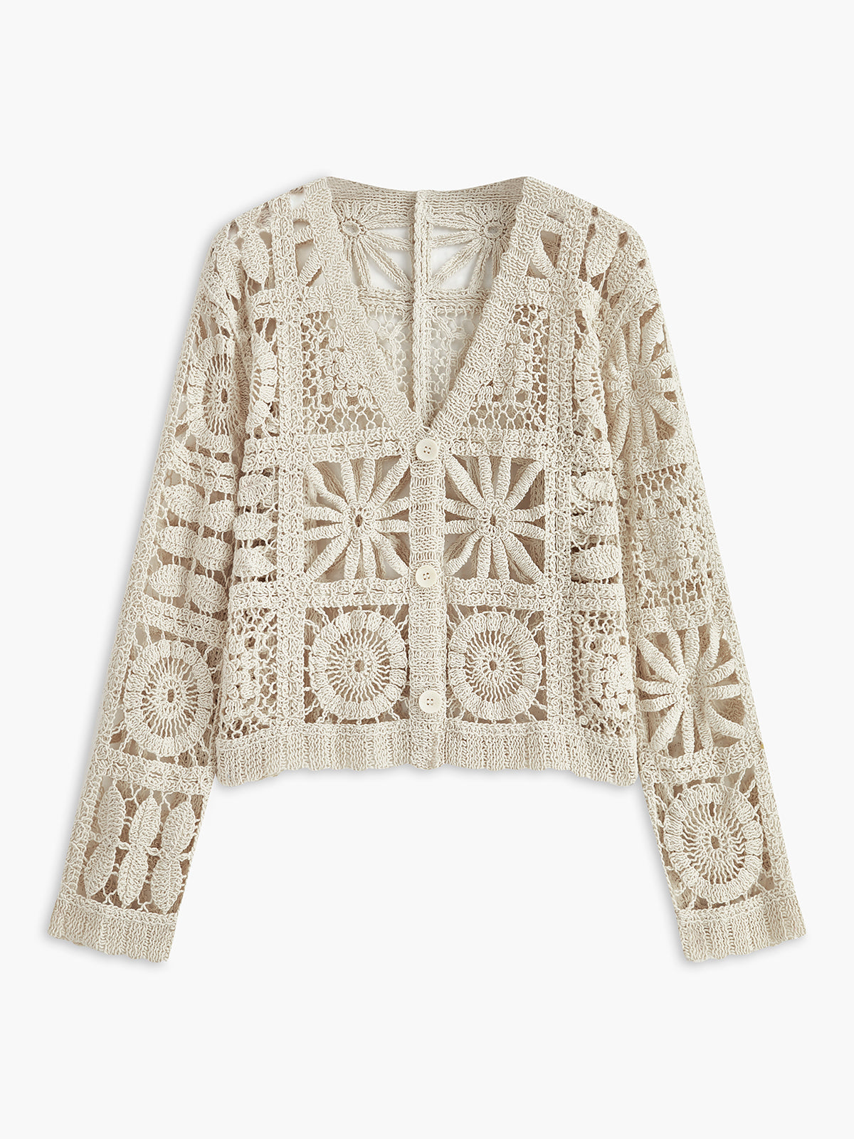 Aldana Women's Crocheted Cardigan – Button Detail & Square Pattern