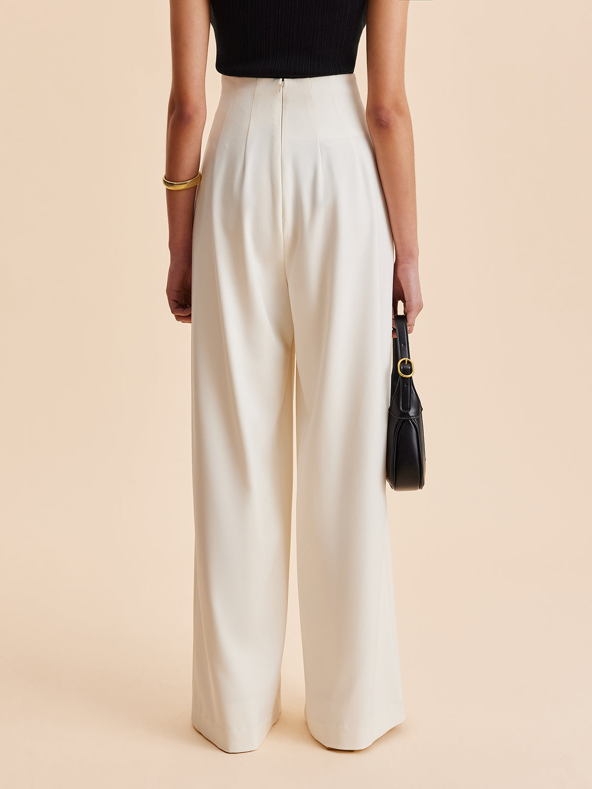 Gia | Chic High-Waisted Wide-Leg Trousers with Gold Button Detail