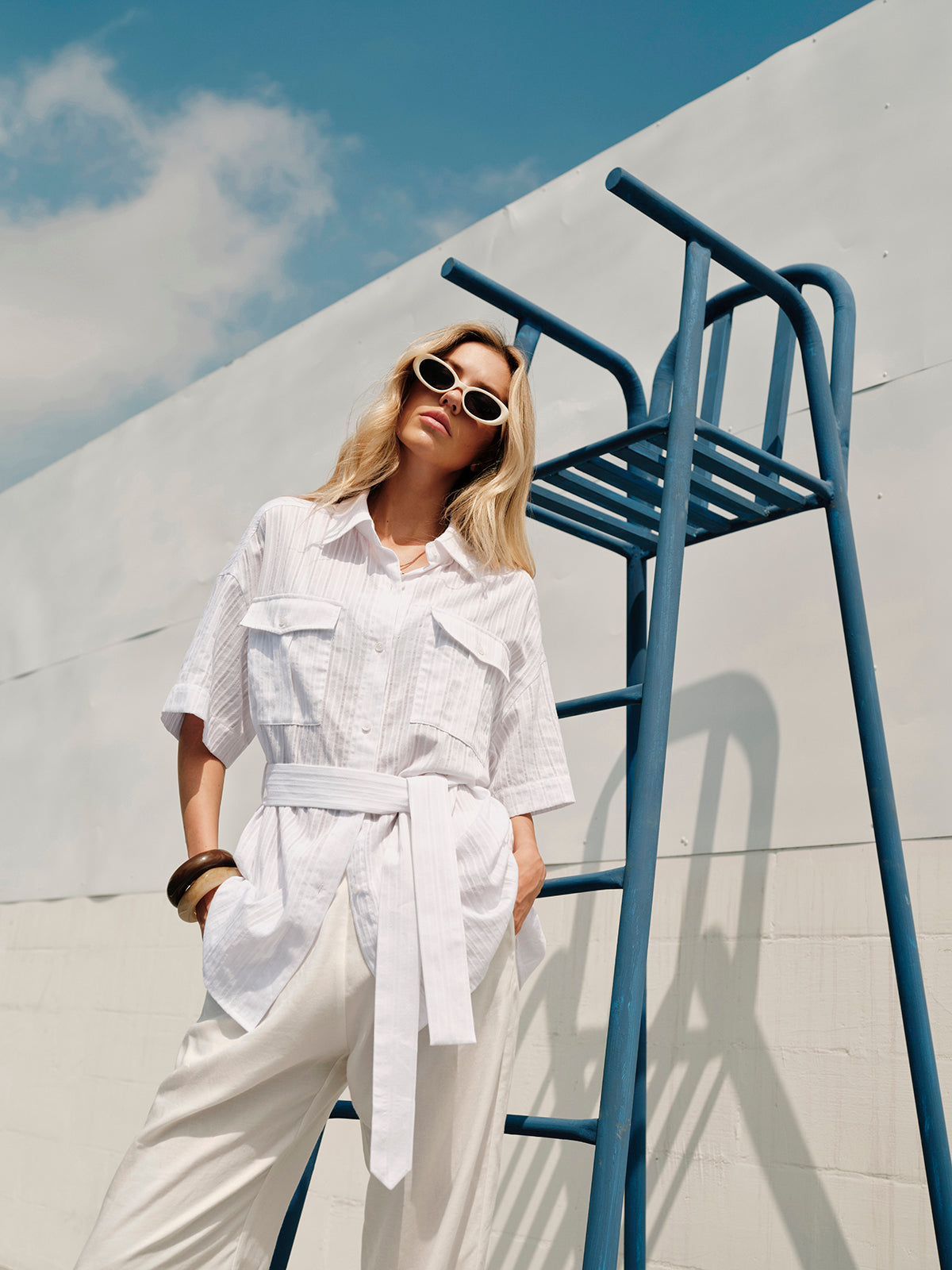 Didi | Women's Cotton Blouse Featuring Belt and Collar