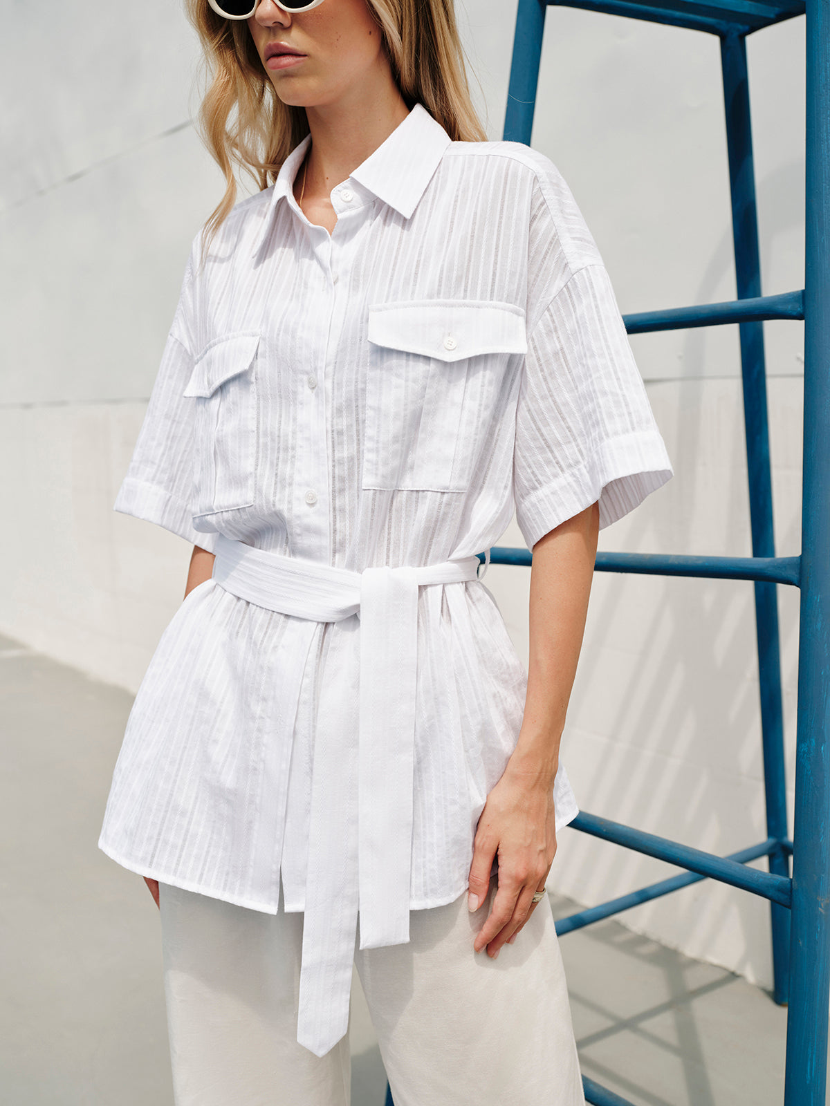 Didi | Women's Cotton Blouse Featuring Belt and Collar