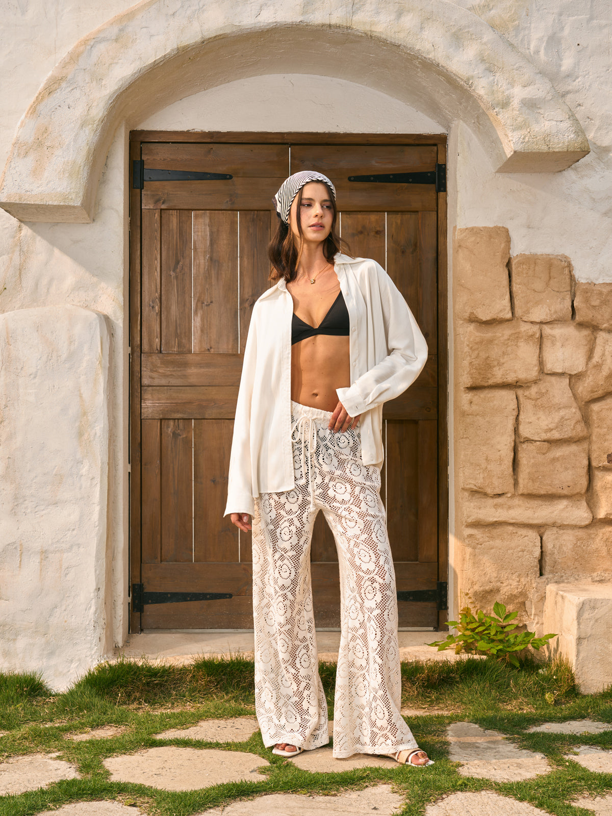 Doha | Sheer Mid-Waist Lace Pants with Adjustable Drawstring