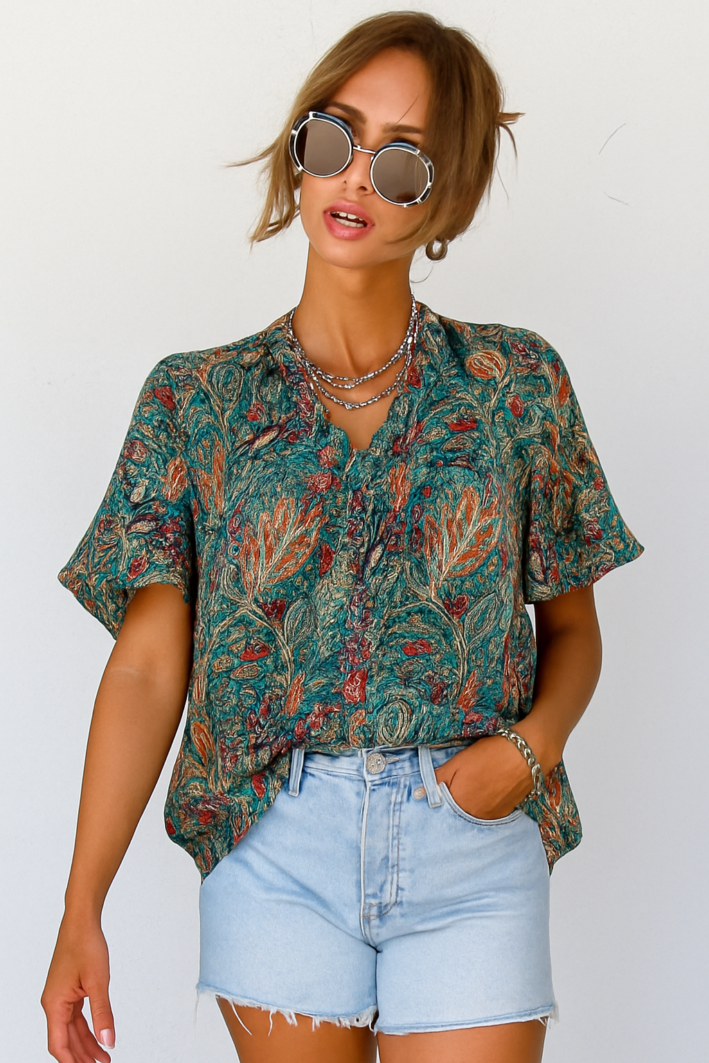 Cis | Puff Sleeve Short Blouse
