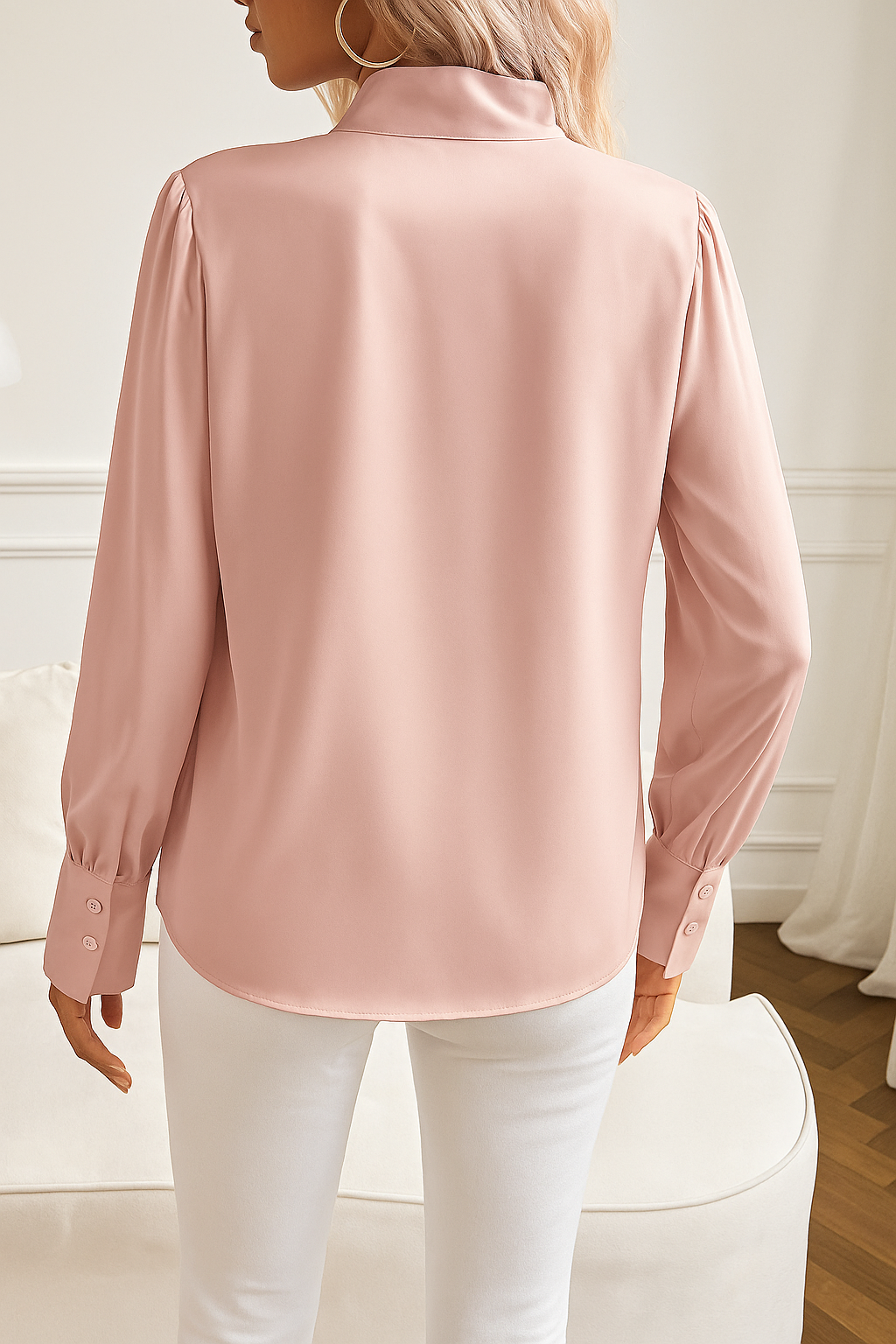 Elegant Satin Tie Neck Blouse for Women with Stylish Sleeves
