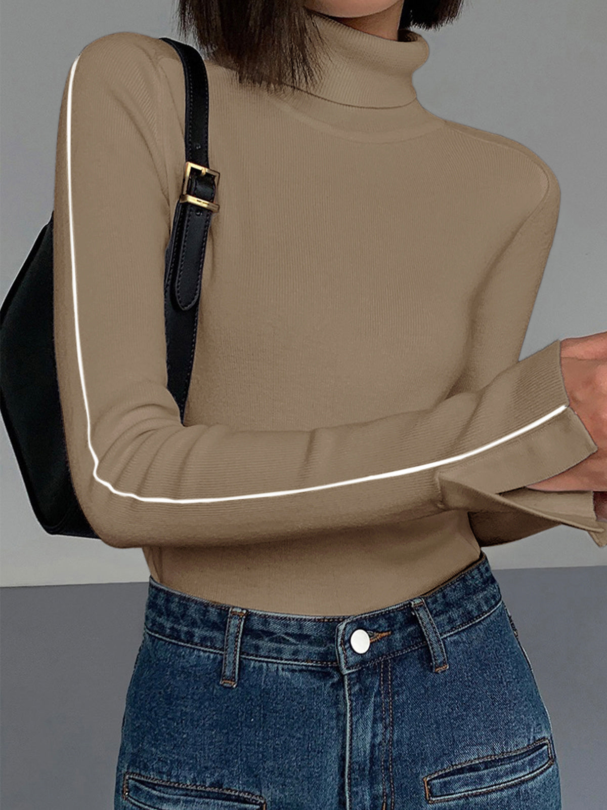 Xess | Women's High Stretch Turtleneck with Contrast Piping