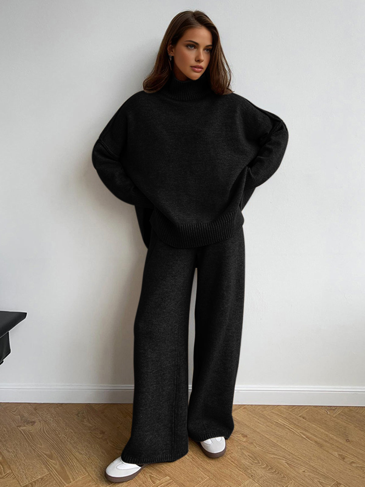 Gerio | Women's Knitted Turtleneck Two-Piece Loungewear Set