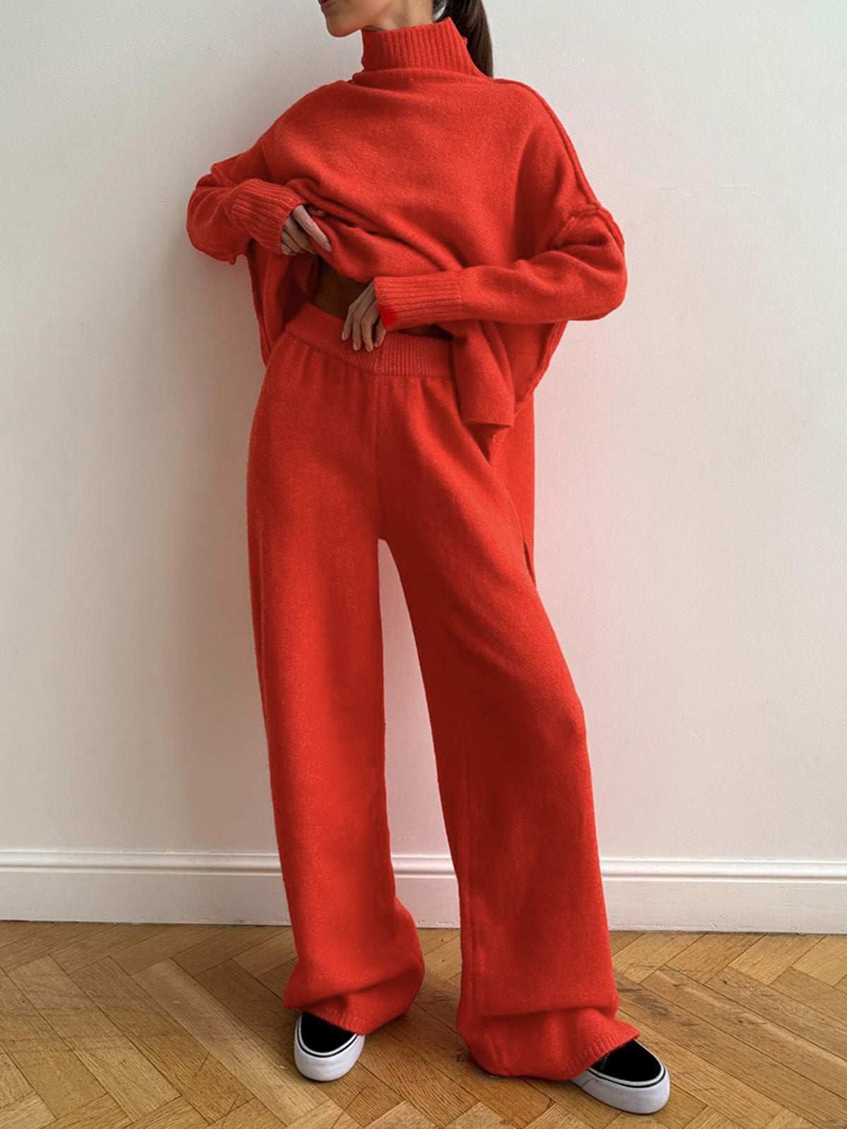 Gwen | Women's Two-Piece Set - Cozy Turtleneck Sweater and Stretchy Pants