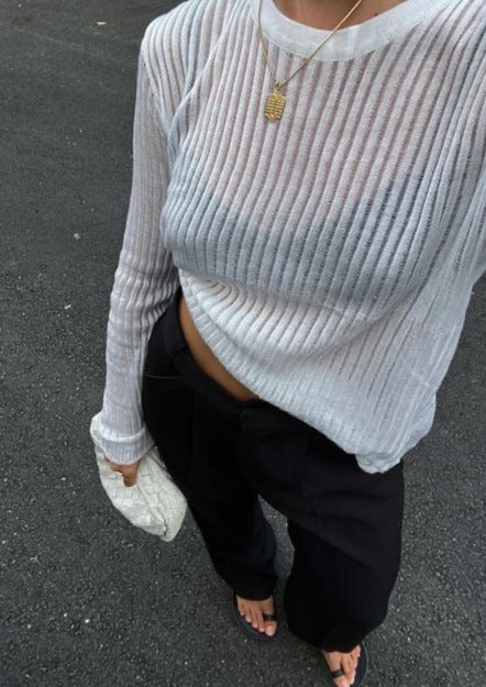 Rylee | Long Sleeve Ribbed Knit Top with Ladder Detail