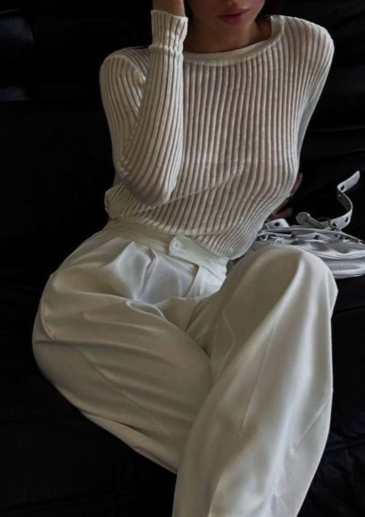 Rylee | Long Sleeve Ribbed Knit Top with Ladder Detail