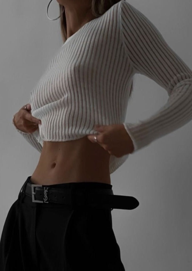 Rylee | Long Sleeve Ribbed Knit Top with Ladder Detail