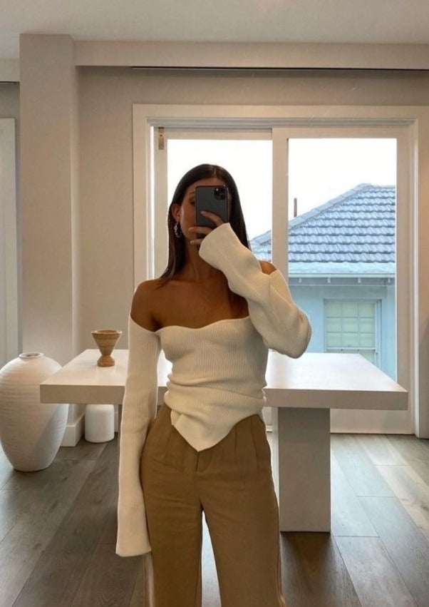 Joy-Ann | Beige Square Neck Knitted Bodysuit