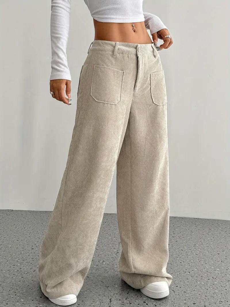 Leni | Women's High-Waisted Corduroy Pants - Relaxed Wide Leg Fit