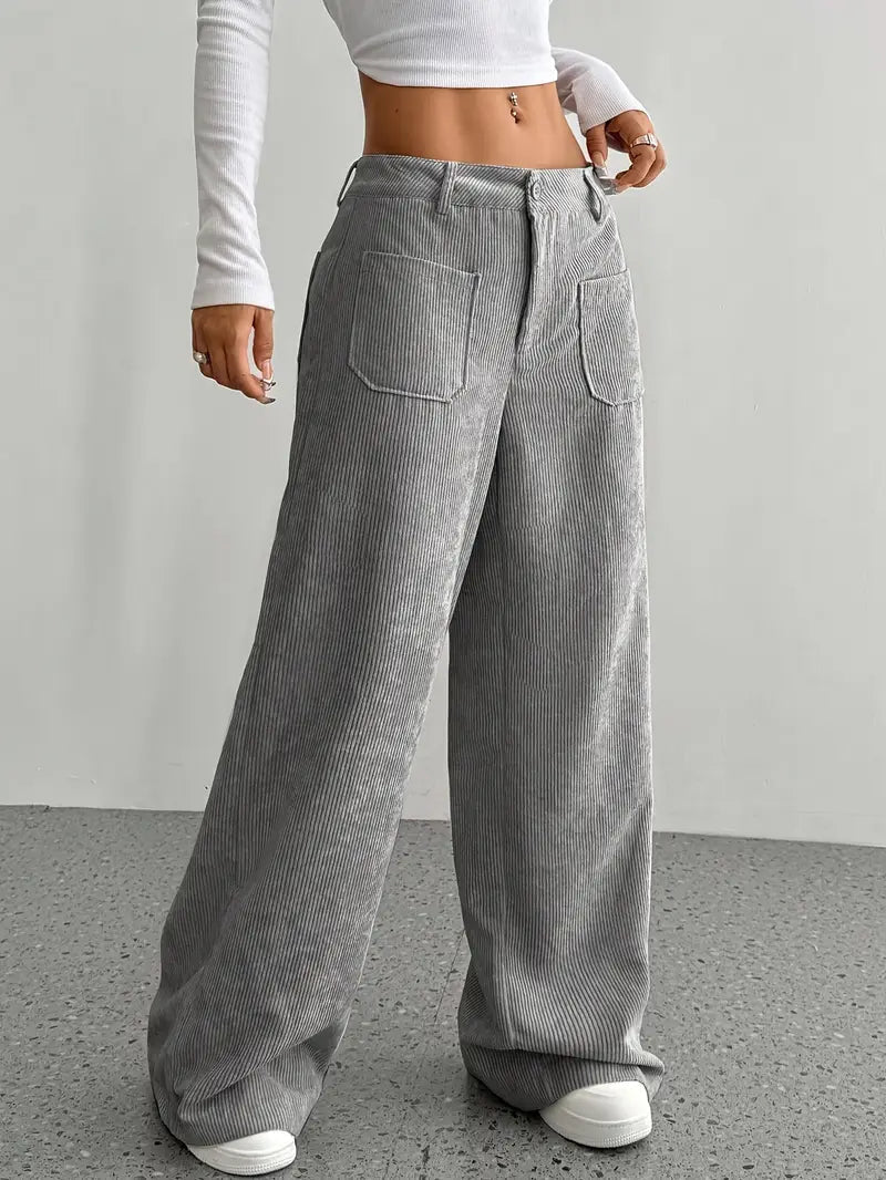 Leni | Women's High-Waisted Corduroy Pants - Relaxed Wide Leg Fit