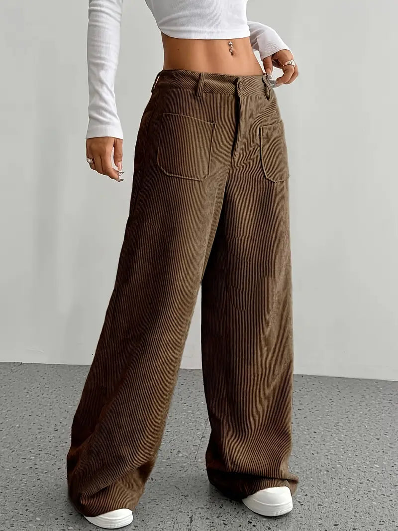 Leni | Women's High-Waisted Corduroy Pants - Relaxed Wide Leg Fit