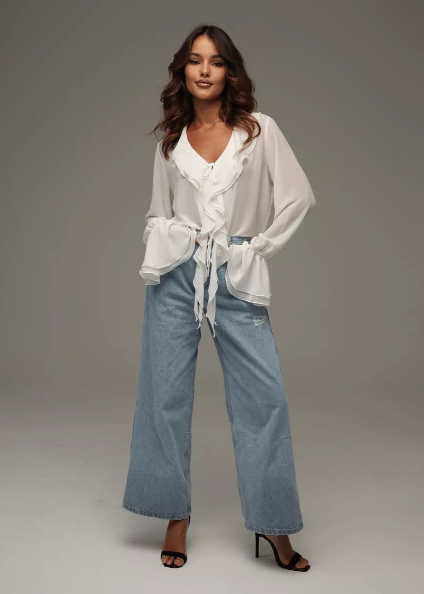 Zhoe | Elegant Women's V-Neck Chiffon Blouse with Ruffles – Light and Airy