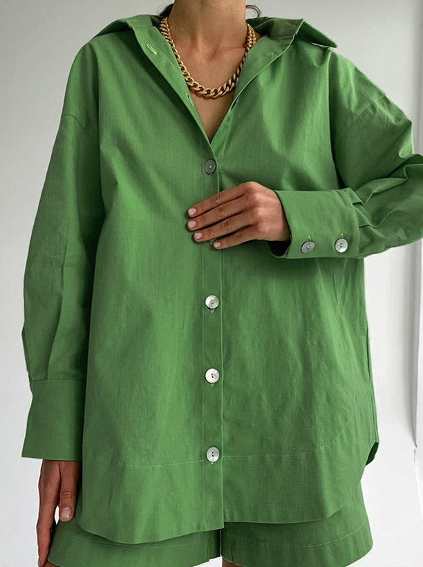 Ylva | Oversized Blouse and Shorts Cotton Set