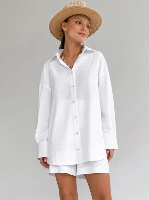 Ylva | Oversized Blouse and Shorts Cotton Set