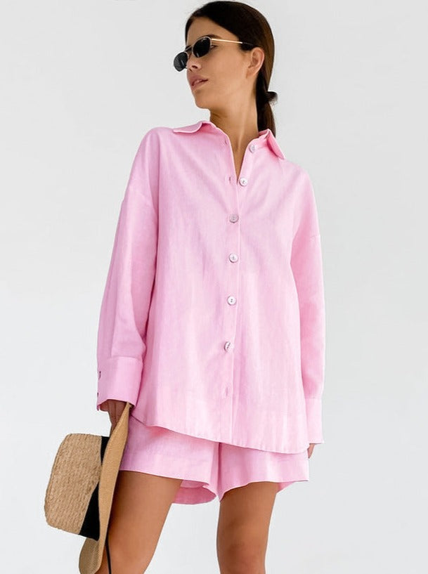 Ylva | Oversized Blouse and Shorts Cotton Set