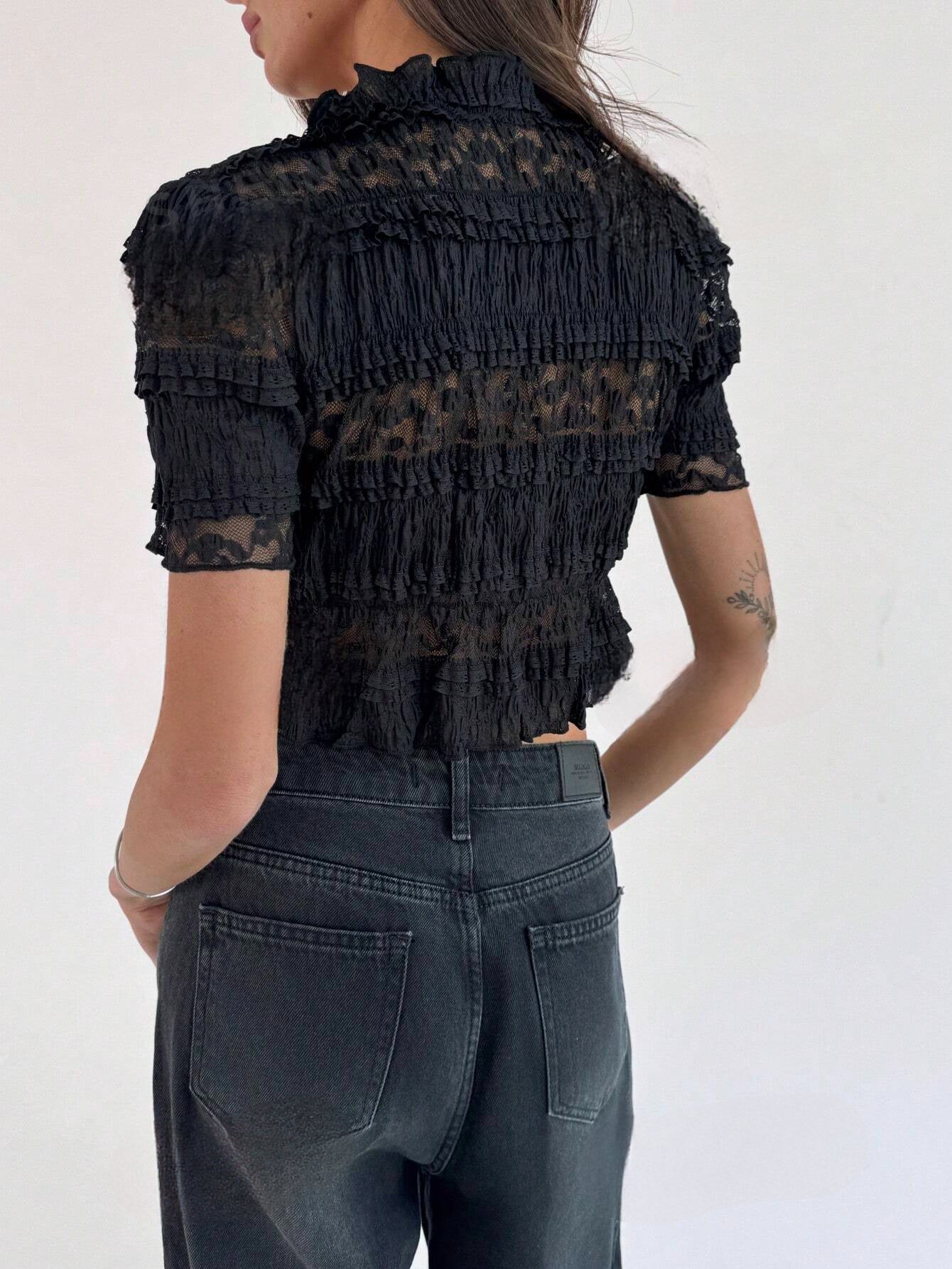 Dorita | Elegant Lace Crop Top with Sheer Accents