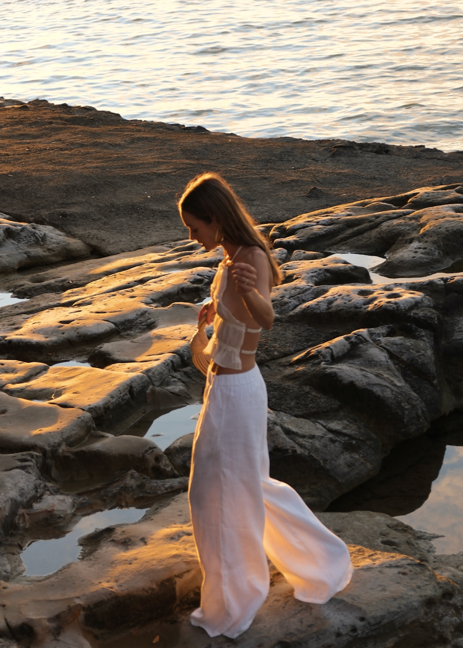 Roma | Women's White Low-Waist Palazzo Pants for Summer