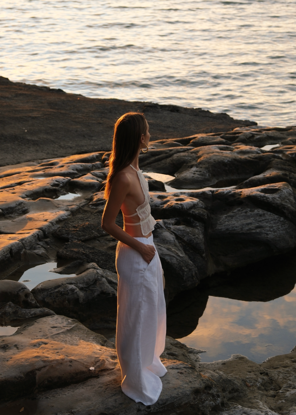 Roma | Women's White Low-Waist Palazzo Pants for Summer