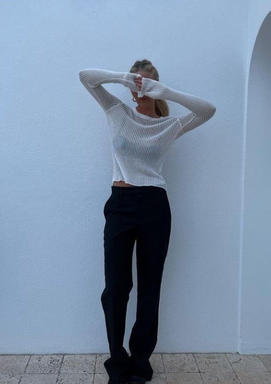 Rylee | Long Sleeve Ribbed Knit Top with Ladder Detail