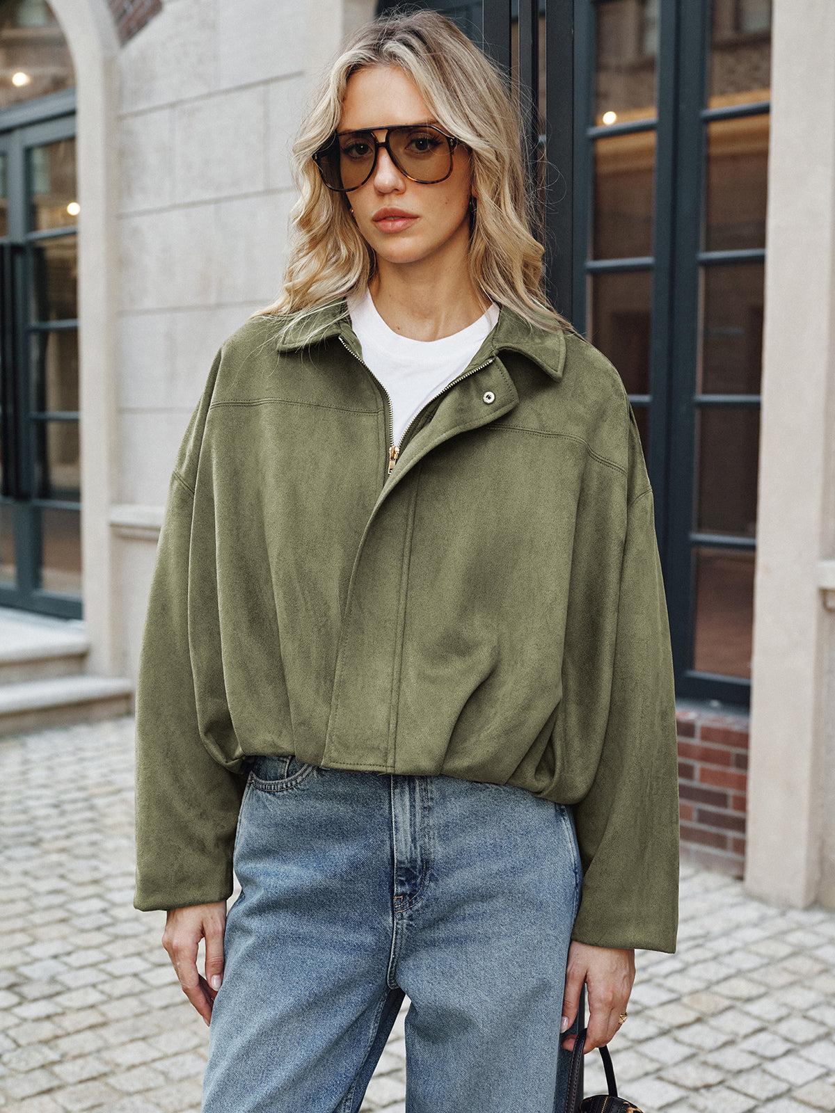 Lieve | Women's Casual Suede Jacket - Elegant Collared Design with Zipper, Perfect for Mid-Season