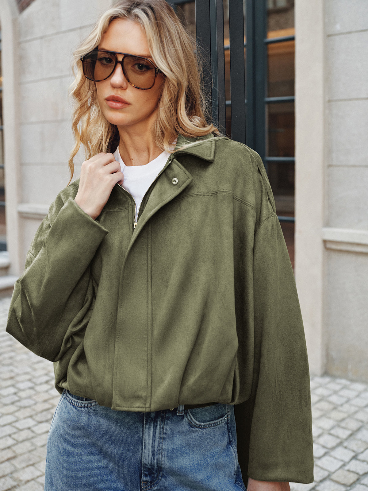 Lieve | Women's Casual Suede Jacket - Elegant Collared Design with Zipper, Perfect for Mid-Season