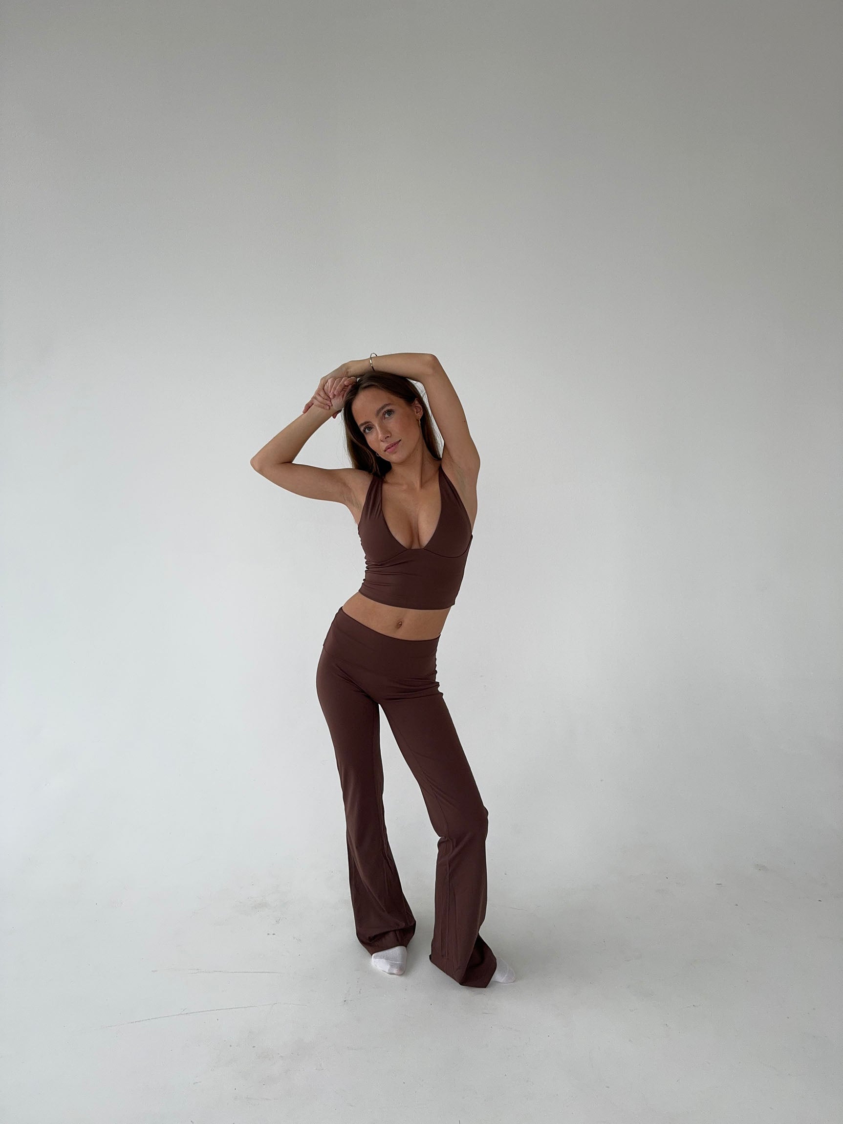 Dounia | Brown High-Waisted Flared Leggings – Ultimate Stretch & Comfort