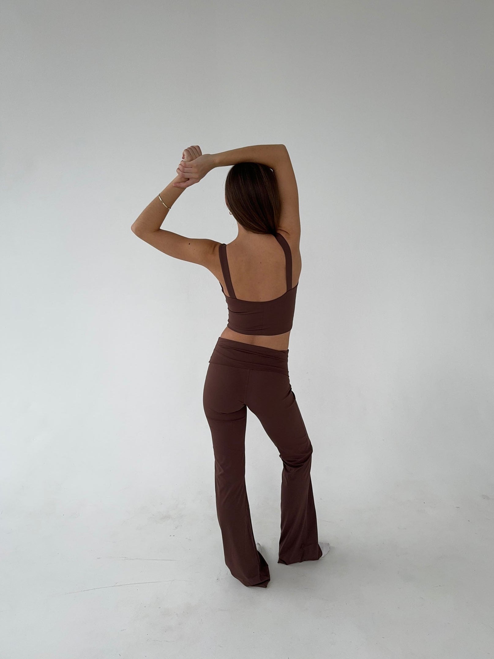 Dounia | Brown High-Waisted Flared Leggings – Ultimate Stretch & Comfort