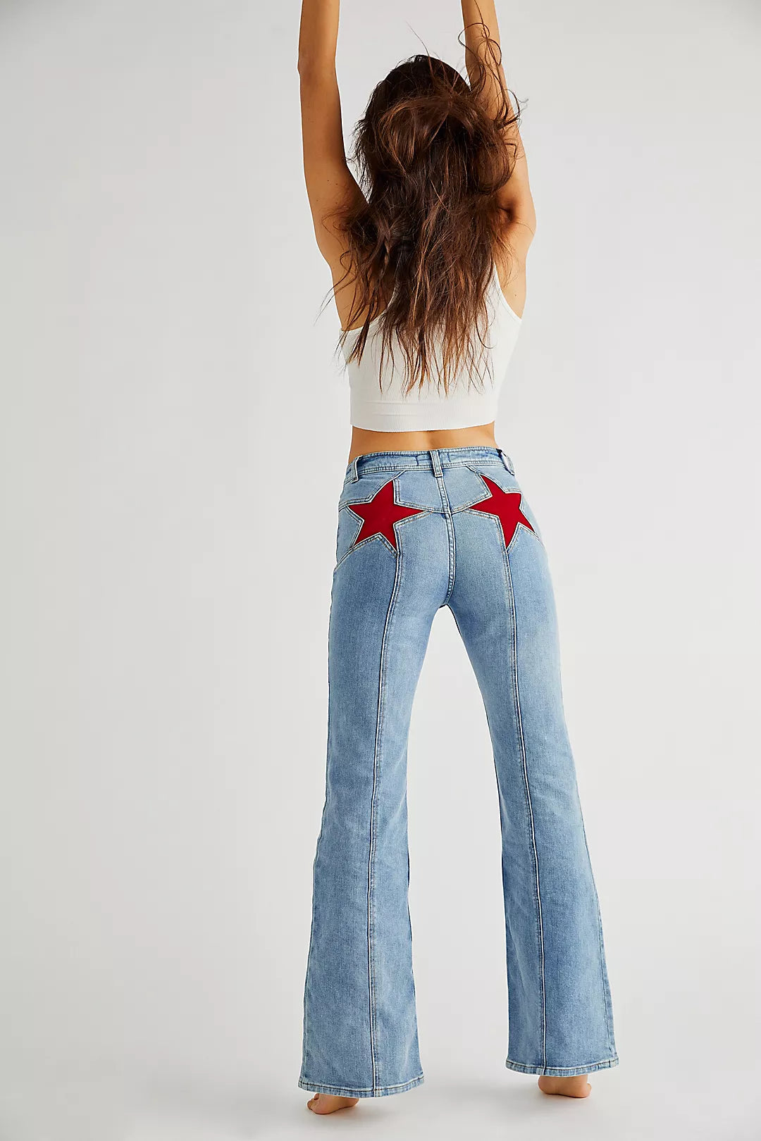 Mugain | High-Waisted Flared Jeans Featuring Red Star Accents